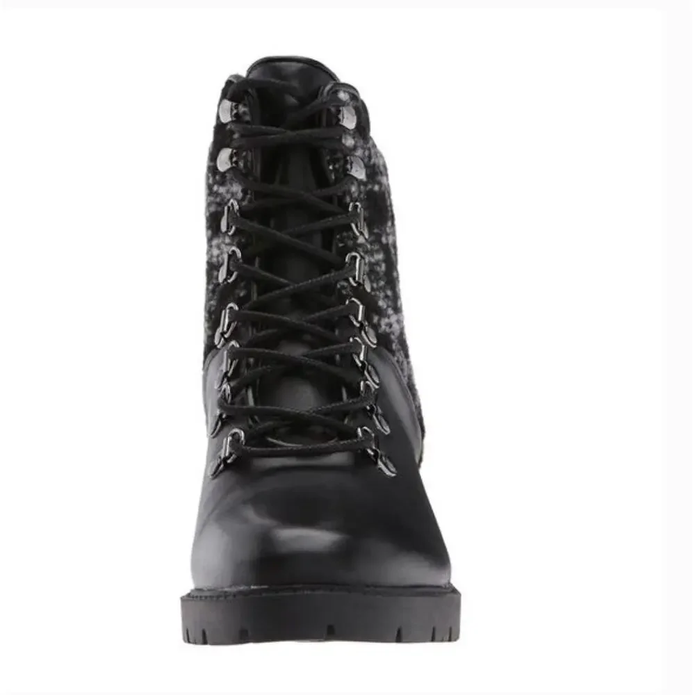 Marc Fisher Lanzia Combat Leather Boots 13 Black NWT Plaid Academia Prep Y2K 90s